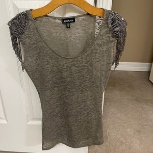 Bebe Army Green Military Top with Metal Dangling Shoulders!